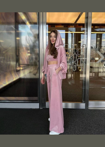 Жіночий велюровий костюм трійка: топ, кофта та штани палаццо MonCher (341679862)