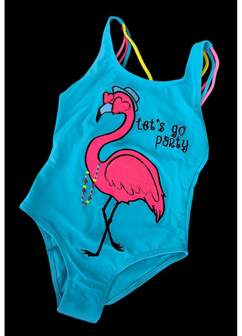 Блакитний демісезонний купальник терес для дівчинки "фламінго". суцільний Teres суцільний