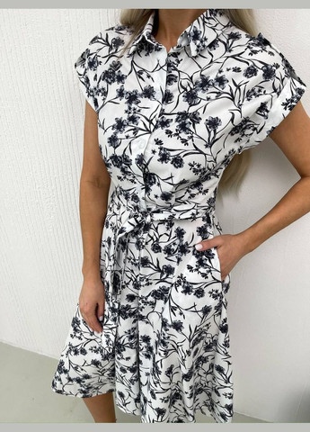 Серое легкое летнее платье под пояс, на пуговицах премиум ткань No Brand