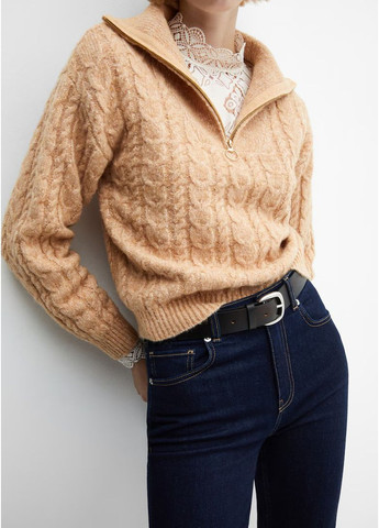 Бежевый зимний стильный теплый вязаный свитер джемпер кофта с содержанием шерсти Mango