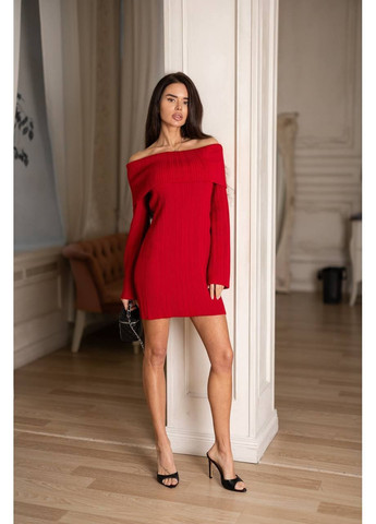 Червона повсякденний жіноча в'язана сукня з відкритими плечима з відкритими плечима KaraMix однотонна