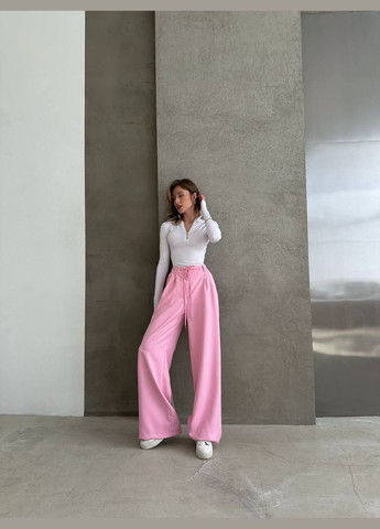 Стильные прямые брюки "палаццо" из качественной костюмки свободного кроя,розовые широкие брюки на шнуровке и высокой посадке No Brand 236 (282742527)
