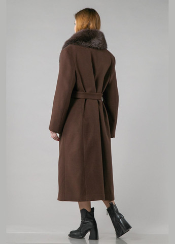 Темно-коричневое зимнее Пальто из кашемира двубортное Chicly Furs