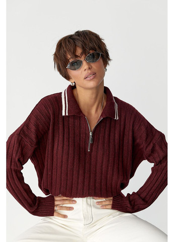 Вязаная кофта-поло в широкий рубчик Lurex (365629449)