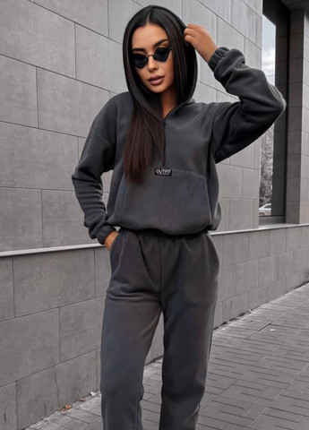 Базовий повсякденний флісовий костюм двійка: кофта на змійці з капюшоном та кишенею кенгуру + штани на резинці Tik-Tak (325608999)