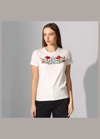 Комбінована всесезон футболка жіноча патріотична біла mkbt2508 Modna KAZKA