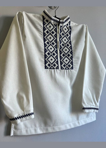 Молочна вишиванка для хлопчика із традиційним орнаментом сорочка молочна з довгим рукавом візерунок орнамент льон (328390855)