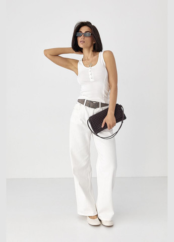 Приталенная майка в рубчик с декоративными швами - синий цвет Lurex — 330988615