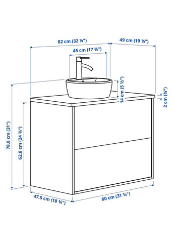 Шафа для мийки з висувними ящиками/мийкою/змішувачем ІКЕА TANNFORSEN / TORNVIKEN 82х49х79 см (s19514090) IKEA (278406608)