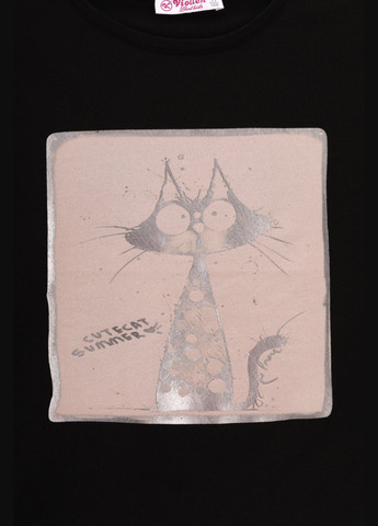 Черная летняя футболка с принтом для девочки 5252 146 см черный shop (2000990939708) Viollen