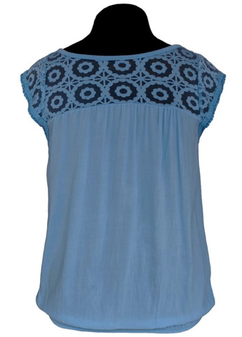 Синіти блузка жіноча літня віскозна з коротким рукавом та мереживом маренго free size No Brand