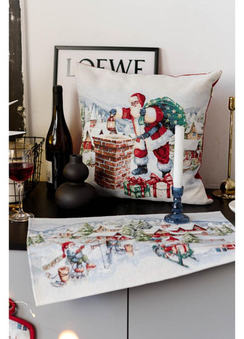 Гобеленовая салфетка с велюром Снежная зима 30х50 см новогодняя салфетка для стола стильный декор ProDobro (369377978)