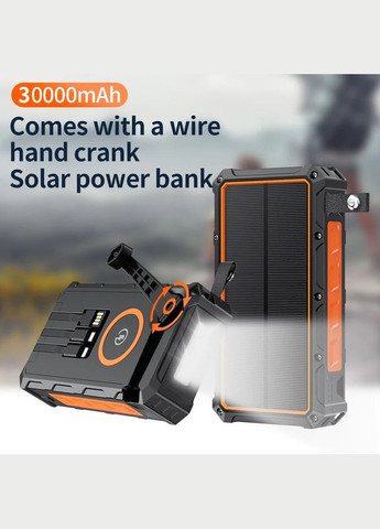 Солнечный повербанк-электрогенератор 30000 мАч с беспроводной зарядкой, динамо-машиной и защитой IP66 No Brand (314696000)