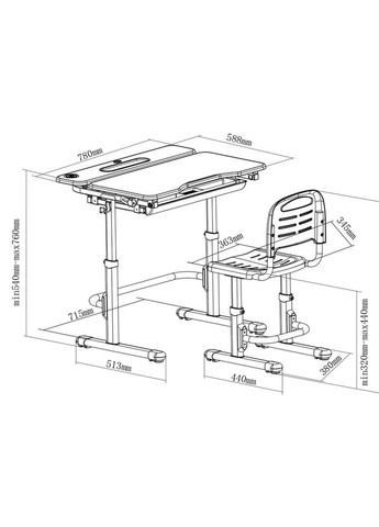 Комплект дитячих меблів парта та стілець-трансформери Botero 780 x 588 x 540 - 760 мм Blue Cubby (353690680)