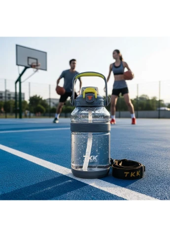 Спортивна пляшка (2000 мл) — Напівпрозорий сірий Tritan BPA-free, з потужною ручкою та кнопкою-фіксатором TKK (394190972)