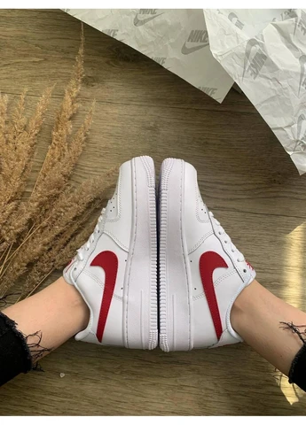 Білі літні кросівки nike air force 1 white red 6 найк аір форс 1 No Brand