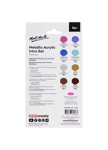 Краски акриловые металлик для рисования Metallic Acrylic Paint Intro Set Premium 10ml Mont Marte (344573429)