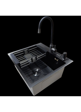 Комплект кухонной мойки Handmade PVD черная HS54*48 (3.0/1.0 мм) декор Kraft (366018323)