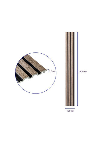 Рейка декоративна PS 2900х120х12мм Сіро-коричневий SW-00001744 Sticker Wall (341284026)