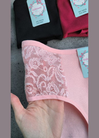 Набор 4 шт хлопковые трусы слип в рубчик с кружевом впереди (сзади бесшовные края, что не передавливают ягодицы) Kokowei (322429365)