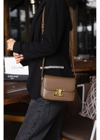 Шкіряна сумка Celine Teen Triomphe Bag in Shiny Calfskin Brown/Gold коричнева крос боді Селін класична No Brand (368864904)