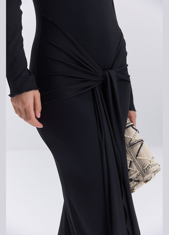 Черное длинное платье черное с широкими декоративными завязками Arjen