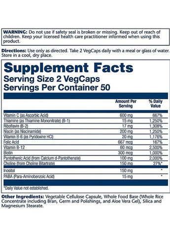 Пищевая добавка "Сбалансированный В стресс с витамином С" Balanced B Stress With Vitamin C 100шт (1431864-38816085) Solaray (368639320)