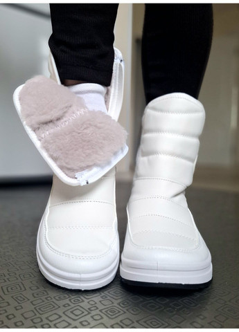 Білі зимові жіночі черевики на хутрі теплі з блискавкою Progress Дутики (366290172)