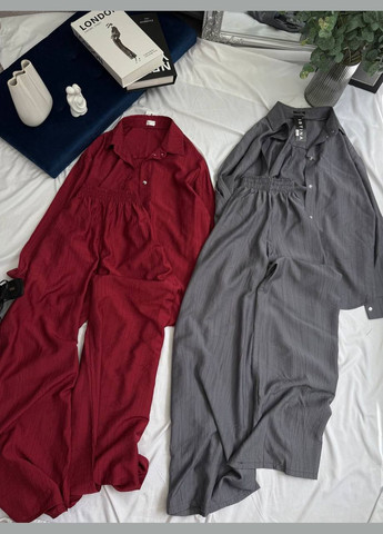 Костюм женский из жатки "Relax Fit" - рубашка + широкие брюки Vakko (336803713)