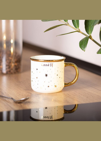 Чашка фарфоровая с золотым ободком и позолоченной ручкой 320 (мл) Good life Белая RX-N231506W No Brand (353502260)