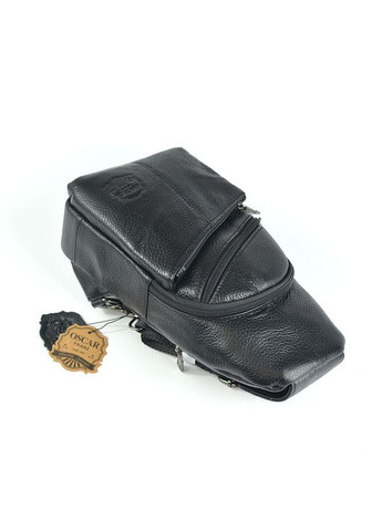 Чоловіча нагрудна сумка рюкзак на одне плече, Слінг чорний чоловічий з натуральної шкіри, сумочка на груди Oscar (266266491)