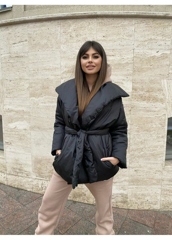 Чорна зимня куртка жіноча куртка-ковдра KaraMix