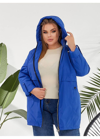 Синяя демисезонная демисезонная женская куртка удлиненного кроя с капюшоном. MonCher