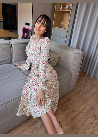 Молочна святковий жіноча сукня FINO Mode з квітковим принтом