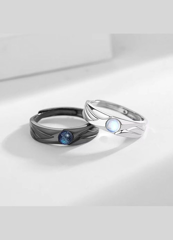 Набір парних кілець для закоханих з кристалом перстні каблучки серцебиття чорне і біле No Brand (340463682)