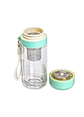 Термос скляний Hexagram із подвійними стінками та заварником 240 мл зелений Yiwu (315718050)