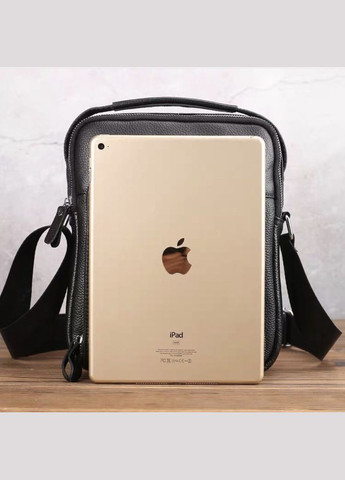 Мужская сумка-барсетка через плечо из натуральной черной кожи с наружными карманами Tiding Bag (298570609)