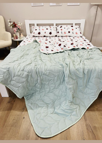 Постельное белье с летним одеялом 200*215 см евро размер ткани жатка белого цвета с цветочным рисунком. No Brand (345064758)