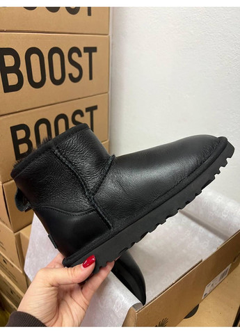Угги Женские UGG Classic Mini Black Leather (Кожа) No Brand (364860431)