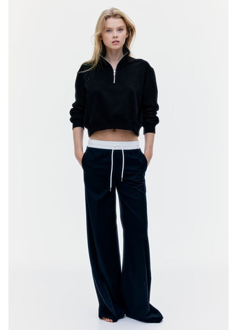 Черный зип-свитшот из хлопка H&M однотонный (369552260)