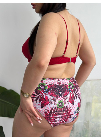 Бордовый летний женский купальник раздельный plus size батал раздельный No Brand