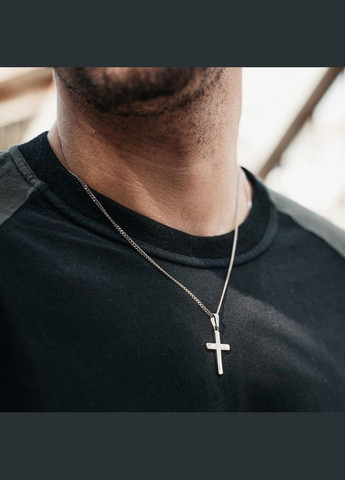 Чоловіча срібна підвіска з кулоном металевий ланцюжок на шию з хрестиком No Brand (328251257)