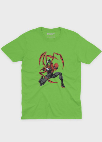 Салатовая демисезонная футболка для мальчика с принтом супергероя - человек-паук (ts001-1-kiw-006-014-115-b) Modno
