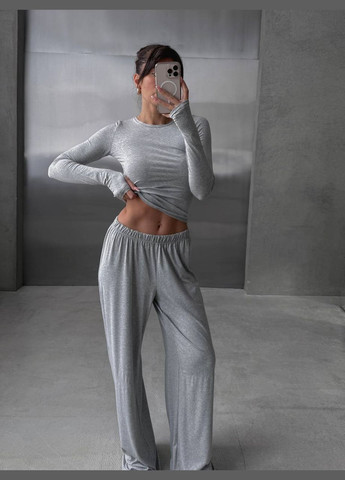 Жіночий костюм трійка  футболка + лонгслів + палаццо MonCher (332615292)