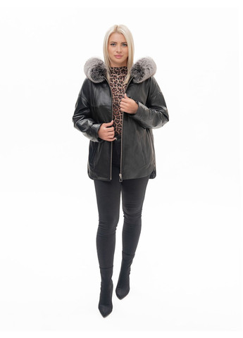 Чорна демісезонна жіноча шкіряна куртка весна Fabio Monti