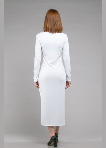 Білий повсякденний, кежуал плаття міді з розрізом в рубчик довгий рукав CHICLY однотонна