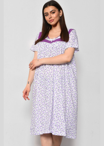 Ночная рубашка женская батальная белого цвета с цветочным принтом Let's Shop (289843232)