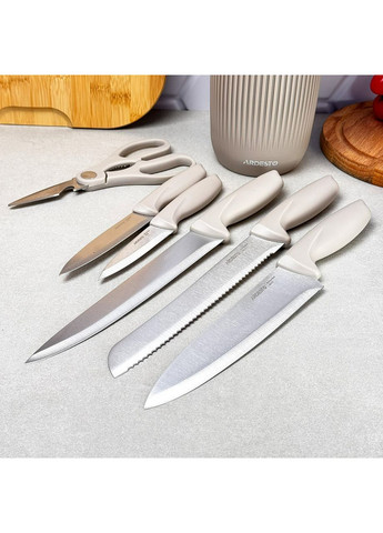 Набір ножів з підставкою Gemini, 7 предметів, бежевий, нержавіюча сталь, пластик Ardesto (351501043)