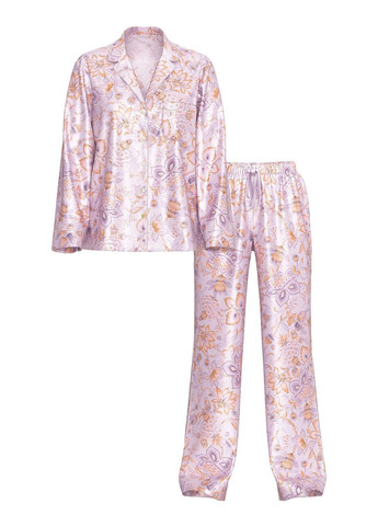 Бузкова сатинова атласна піжама з квітами сорочка + брюки Victoria's Secret