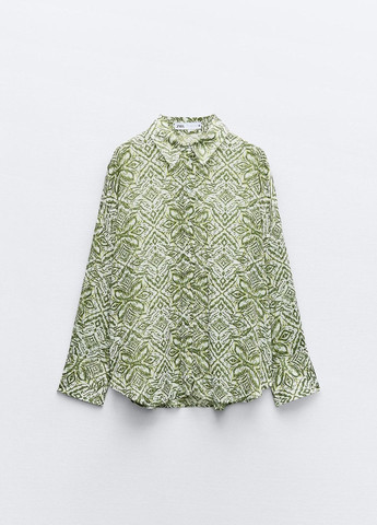Оливковковая (хаки) повседневный рубашка с абстрактным узором Zara